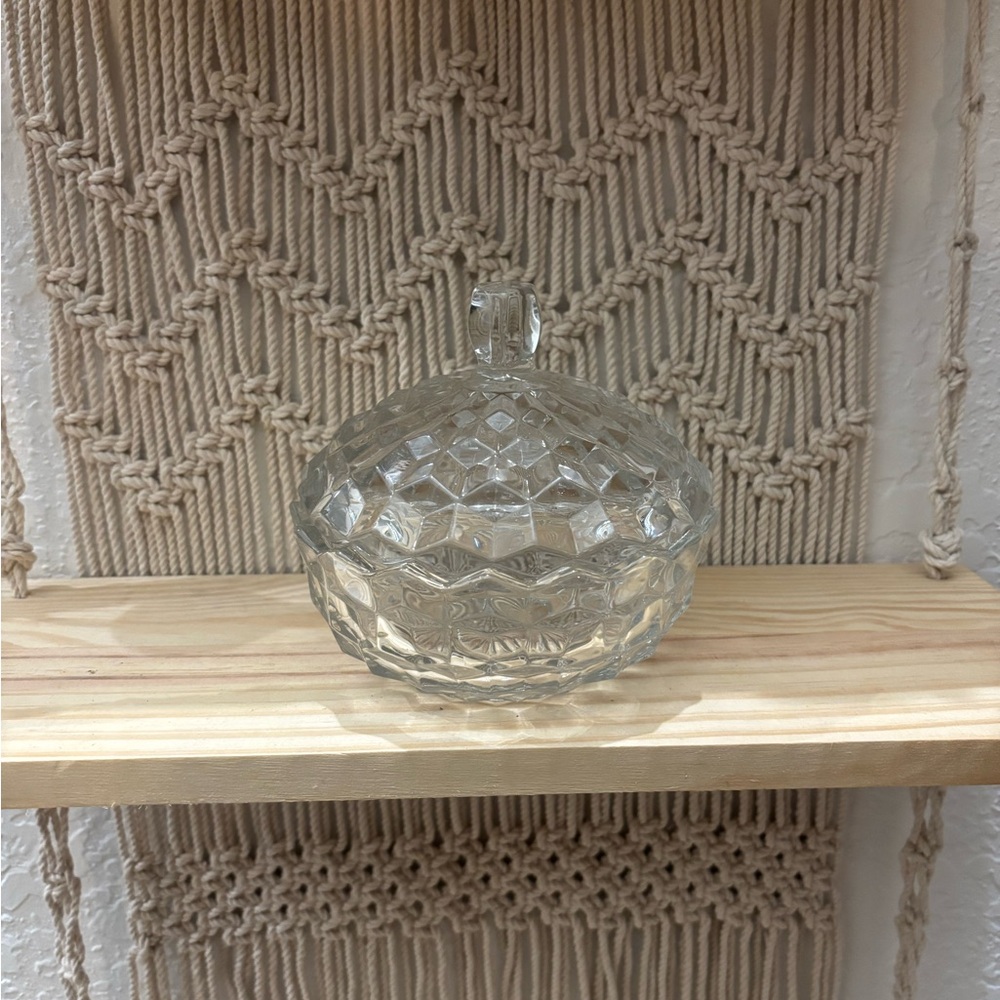 Vintage Fostoria American clear covered candy dish